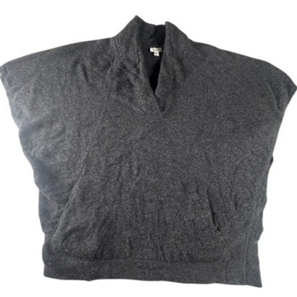 Pure Jill Poncho Sweater Womens L/XL Gray Wool Blend Shawl Neck Pocket 1353514